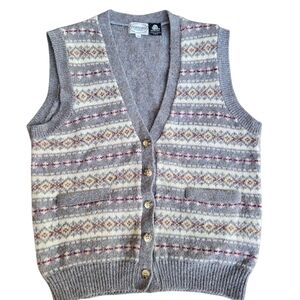 Gray Patterned Knit Sweater Vest Grandmacore New Wool Womens M
